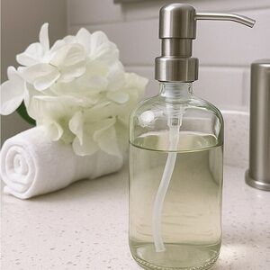 SET OF 2: 16 OZ. GLASS SOAP DISPENSER W/ METAL PUMP (CLEAR GLASS/SILVER …